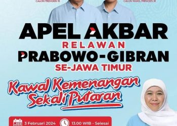 Kawal kemenangan sekali putaran, hari ini ribuan relawan Prabowo-Gibran Jatim gelar apel akbar