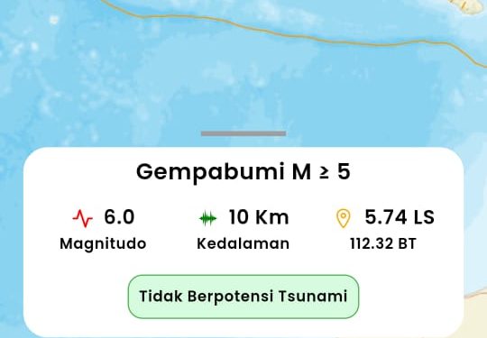 Gempa 6.0 magnitudo yang terjadi di timur laut Tuban, getarannya dirasakan warga Surabaya