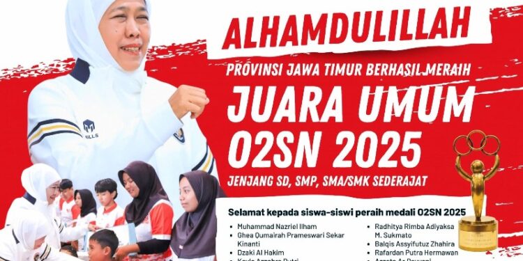 Jatim raih Juara Umum O2SN 2025, Gubernur: Ekosistem pendidikan dan olahraga Jatim terbaik di Indonesia