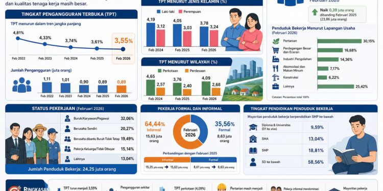 TPT Jatim Turun ke 3,55%, Pekerja Informal Mendominasi Jumlahnya 15,63 Juta