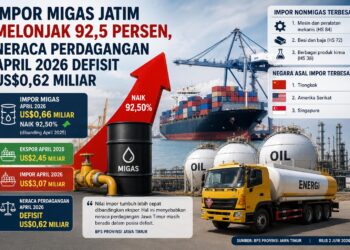 Impor Migas Jatim Melonjak 92,5 Persen, Neraca Perdagangan April 2026 Defisit US$0,62 Miliar