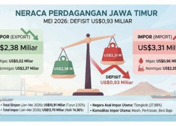 Neraca Perdagangan Jawa Timur Mei 2026 Defisit US$0,93 Miliar