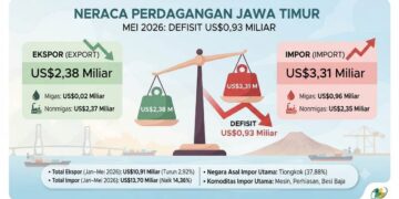 Neraca Perdagangan Jawa Timur Mei 2026 Defisit US$0,93 Miliar